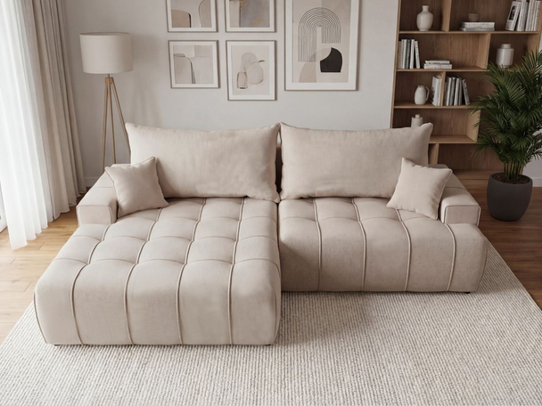 Hoekbank Links met Slaapfunctie en Opbergruimte Tulio Beige