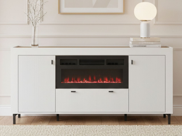 Dressoir met deuren, lade en elektrische haard Messina Wit