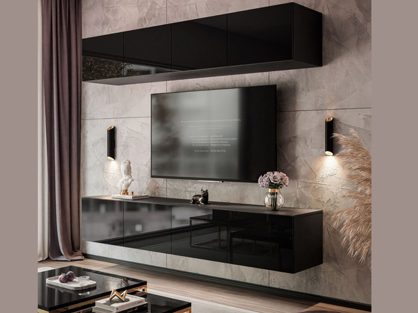 Moderne wandmeubel voor de woonkamer Nodoo Zwart glans