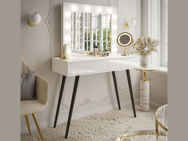 Kaptafel met lades en hoge poten Olivine Wit glans