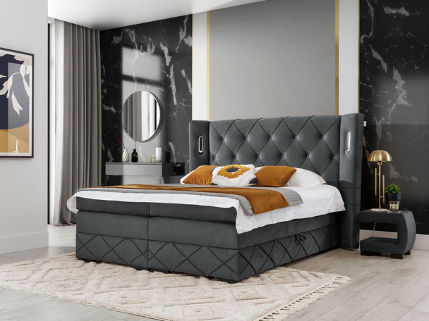 Boxspring met Opbergruimte 180x200 Neria Lux Donkergrijs