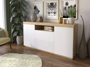 Dressoir met deuren en lades Asumi Wit, Wotan Eik