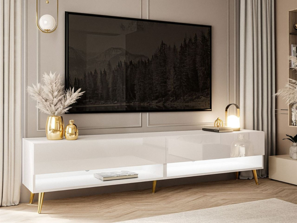 TV-meubel 180 cm voor de woonkamer met ledverlichting Aurelie Wit glans