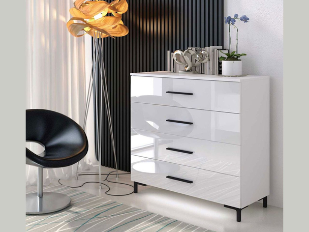 Ladekast met lades en ledverlichting Nuveo Wit glans