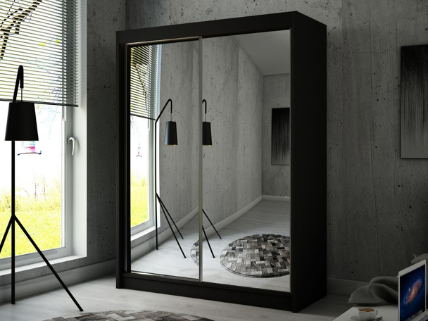 Kledingkast met schuifdeuren 150 cm mit Spiegel und LED-Beleuchtung Luzio Zwart