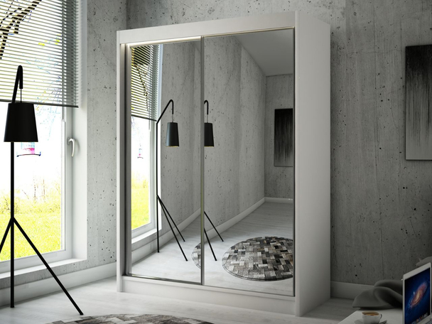 Kledingkast met schuifdeuren 150 cm mit Spiegel und LED-Beleuchtung Luzio Wit