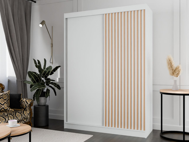 Schuifdeurkast met lamellen 150 cm Loreto Wit