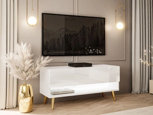 TV-meubel 90 cm voor de woonkamer met ledverlichting Aurelie Wit glans