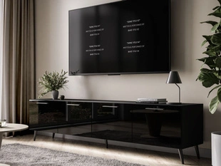 TV-meubel 200 cm met deuren en ledverlichting Noaé Zwart glans