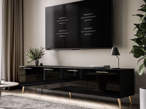 TV-meubel 200 cm met deuren en ledverlichting Noaé Zwart glans