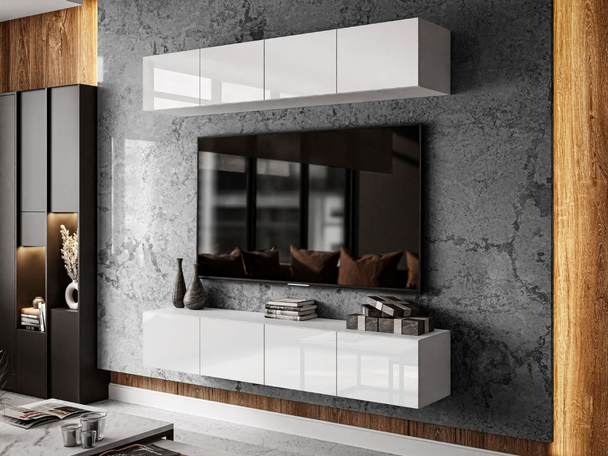 Moderne wandmeubel voor de woonkamer Nodoo Wit glans