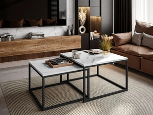 Salontafel op een zwart frame met een marmeren blad Asumi 40x46