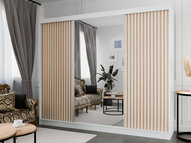 Schuifdeurkast met spiegel en lamellen 250 cm Loreto Wit