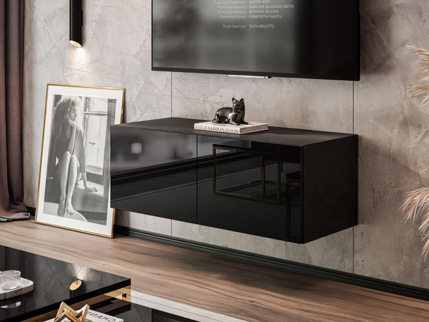 TV-Meubel met deuren 100 cm Nodoo Zwart glans