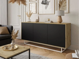 Dressoir met deuren op een metalen frame Vivance Zwart, Artisan Eik