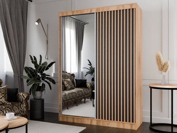 Schuifdeurkast met spiegel en lamellen 150 cm Loreto Eik Craft Goud