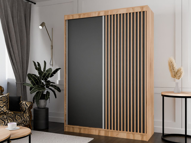 Schuifdeurkast met lamellen 120 cm Loreto Eik Craft Goud