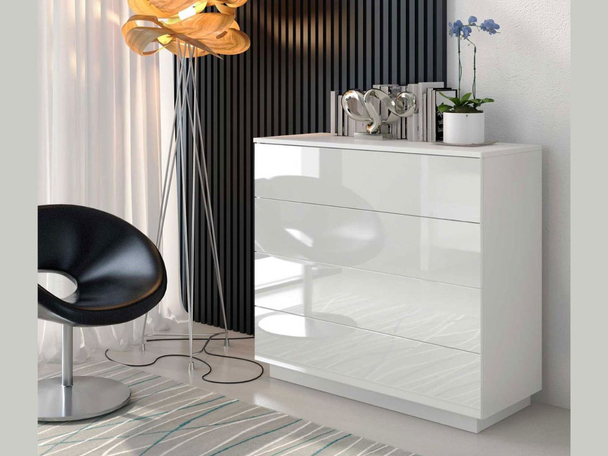 Ladekast met lades en ledverlichting Nuveo Wit glans