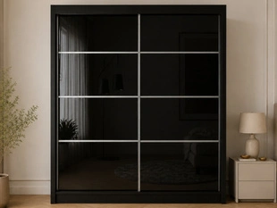 Schuifdeurkast met roedes 200 cm met LED-verlichting Ponti Zwart