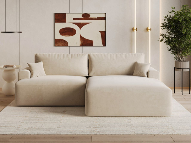Hoekbank Rechts met Slaapfunctie en Opbergruimte Serene Beige