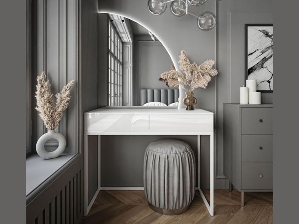 Kaptafel rechts met lades en ledverlichting Clarette Wit glans