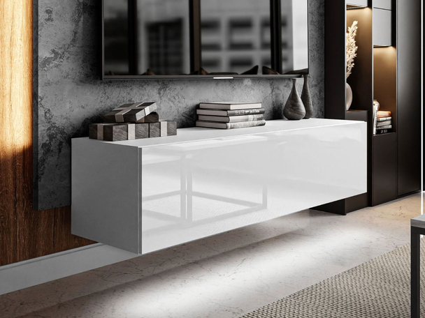 TV-Meubel met deuren en ledverlichting 150 cm Nodoo Wit glans