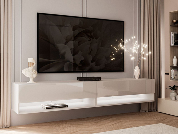TV-wandmeubel 180 cm voor de woonkamer met ledverlichting Aurelie Kashmir glans
