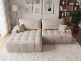 Hoekbank Links met Slaapfunctie en Opbergruimte Tulio Beige