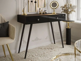 Kaptafel met lades en kristallen handgrepen Olivine Zwarte glans