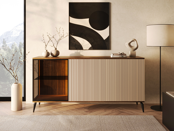 Dressoir met deuren en LED Vinni Donkere walnoot, Kashmir