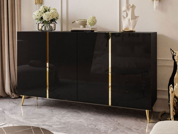 Dressoir met deuren op hoge poten Lunelie Zwarte glans
