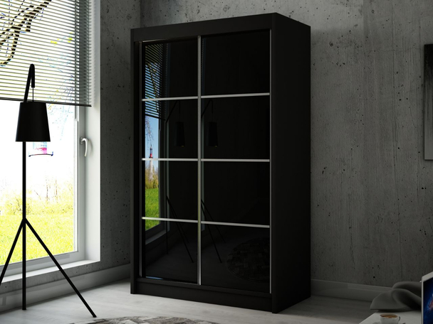 Schuifdeurkast met roedes 120 cm met LED-verlichting Ponti Zwart