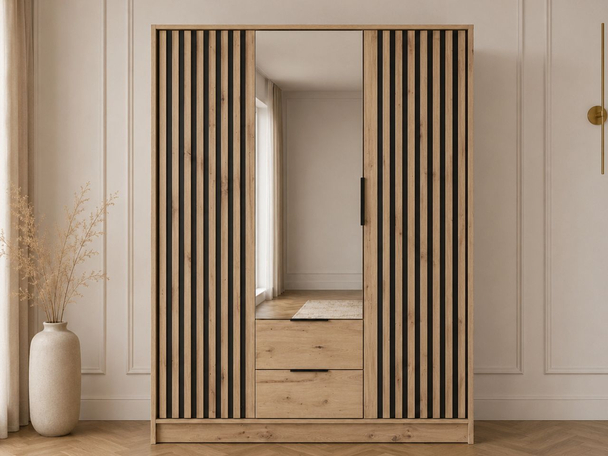 Kledingkast met lades en spiegel 155 cm Macron Artisan Eik
