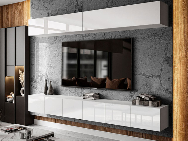 Moderne wandmeubel voor de woonkamer Nodoo Wit glans