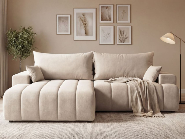 Hoekbank Links met Slaapfunctie en Opbergruimte Caleo Beige