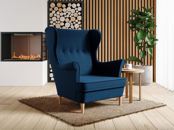 Fauteuil op houten poten Oslo Donkerblauw