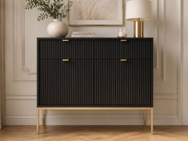 Dressoir met deuren en lades Amber Zwart