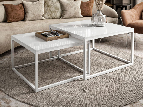 Salontafel Set 2-delig Asumi Wit glans 40x46