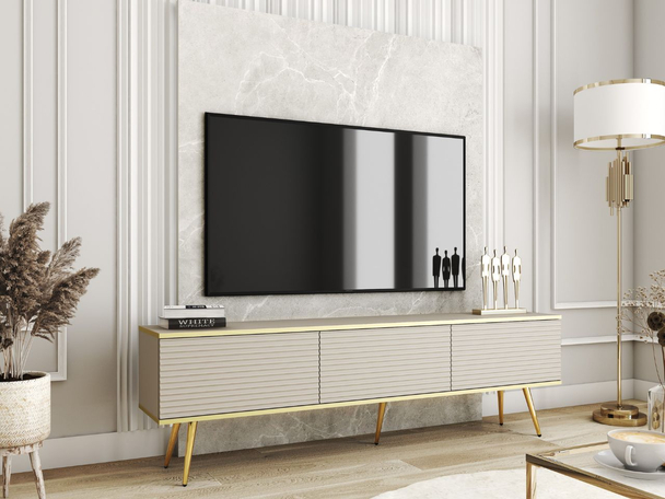 TV-meubel met gegroefde deuren 175 cm Diolo Beige