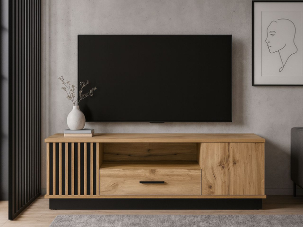 TV-Meubel met Deuren en Lade Lavore Eiken Wotan, Zwart
