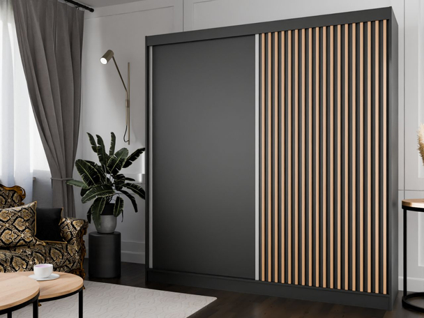 Schuifdeurkast met lamellen 200 cm Loreto Zwart