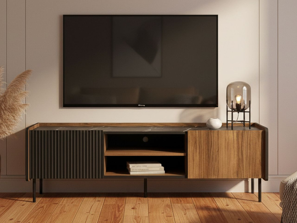 TV-Meubel met Deuren 150 cm Pascale Bruin, Zwart