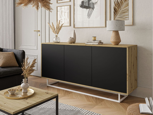 Dressoir met deuren op een metalen frame Vivance Zwart, Artisan Eik