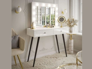 Kaptafel met lades en zwarte metalen poten Olivine Wit glans