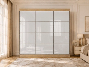 Schuifdeurkast met roedes 250 cm met LED-verlichting Ponti Wit, Sonoma Eiken