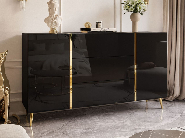 Dressoir met lades en hoge poten Lunelie Zwarte glans