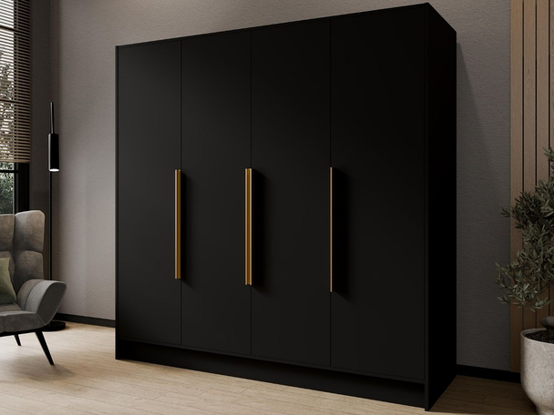Draaideurkast 200 cm Perugia Zwart met goude handgrepen