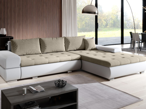 Hoekbank Universele met Slaapfunctie en Opbergruimte Sonia Beige, Wit