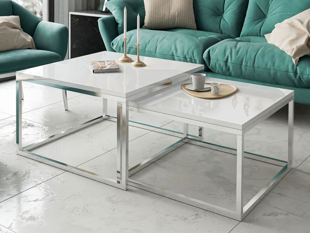 Salontafel op een chromen frame Asumi Wit glans 40x46