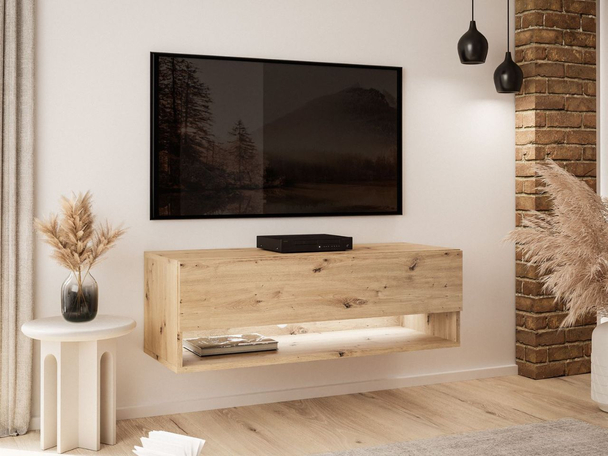 TV-wandmeubel 90 cm voor de woonkamer met ledverlichting Aurelie Artisan Eik